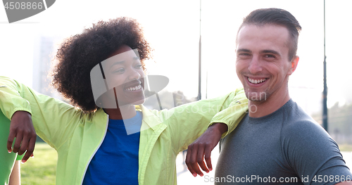 Image of Portrait of multiethnic group of young people on the jogging