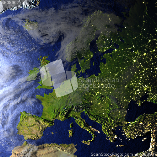 Image of Europe on realistic model of Earth