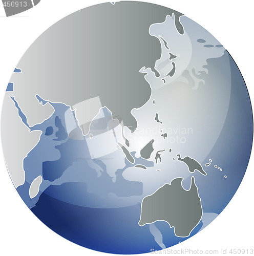 Image of Map of Asia on globe  illustration