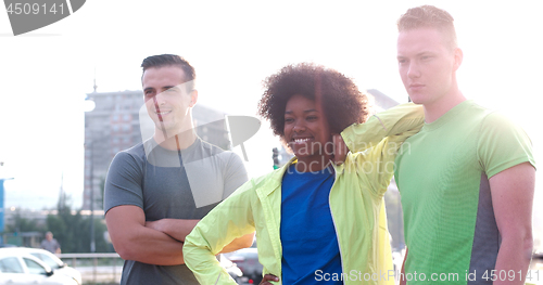 Image of Portrait of multiethnic group of young people on the jogging