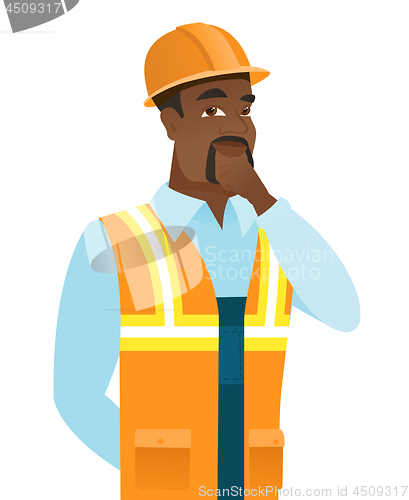 Image of African-american builder thinking.