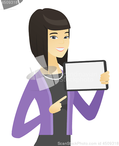 Image of Asian business woman holding tablet computer.