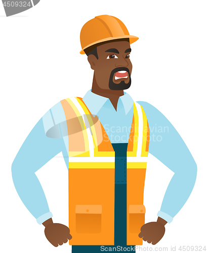 Image of Young african-american angry builder screaming.