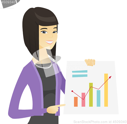 Image of Asian business woman showing financial chart.