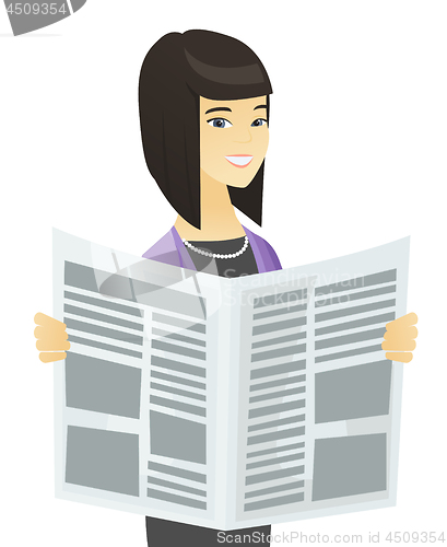 Image of Asian business woman reading newspaper.