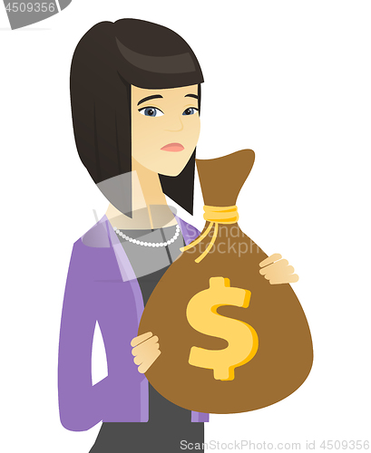 Image of Asian business woman holding a money bag.