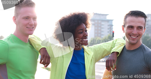 Image of Portrait of multiethnic group of young people on the jogging