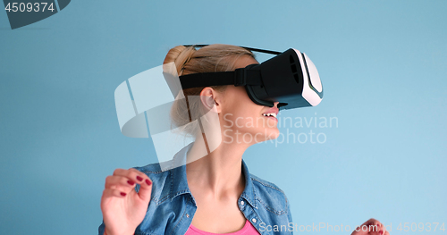 Image of woman using VR headset glasses of virtual reality