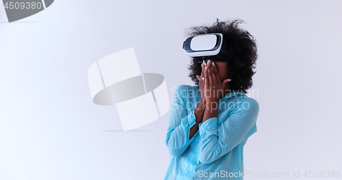 Image of black girl using VR headset glasses of virtual reality