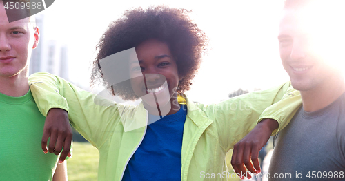 Image of Portrait of multiethnic group of young people on the jogging