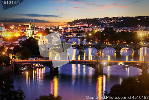 Image of View of illuminated bridges