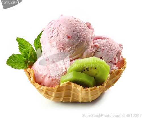 Image of strawberry ice cream in waffle basket