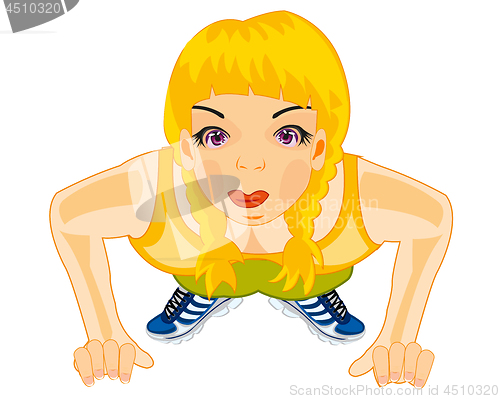 Image of Girl athlete does power exercise on hand