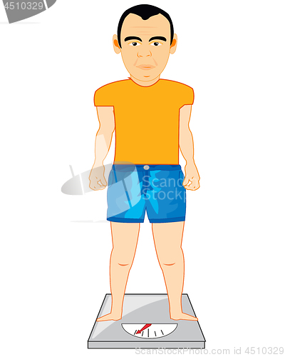 Image of Vector illustration men on weight measuring weight