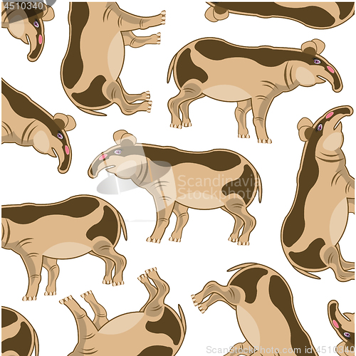 Image of Cartoon animal tapir decorative pattern on white