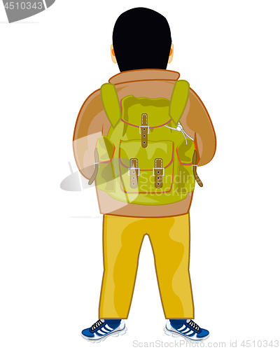 Image of Man tourist with rucksack for back type behind