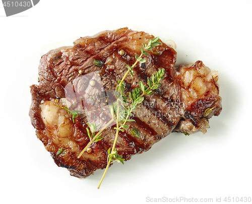 Image of grilled steak on white background