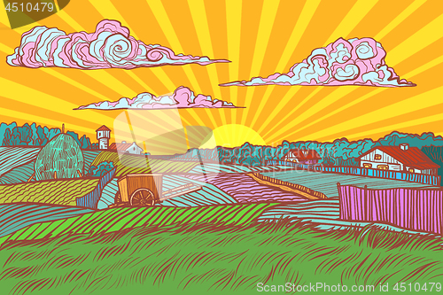 Image of Pop art rural landscape sun sunrise morning