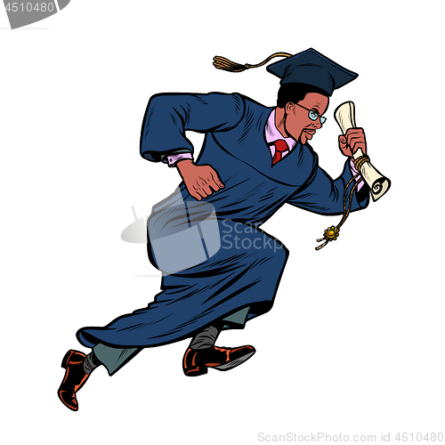 Image of african graduate of University College isolate on white background