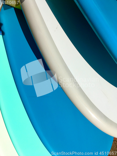 Image of Colourful vibrant patterns of surfboards abstract