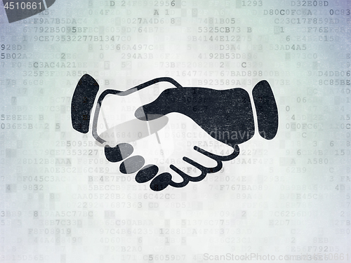 Image of Politics concept: Handshake on Digital Data Paper background