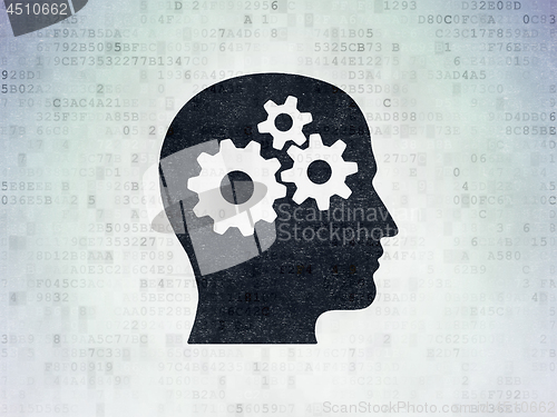 Image of Learning concept: Head With Gears on Digital Data Paper background
