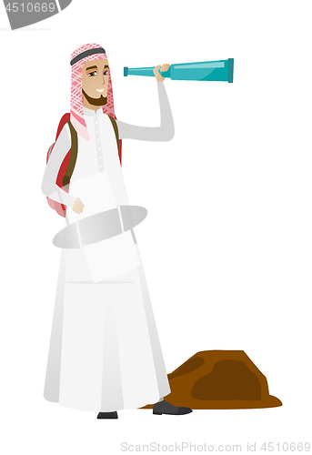 Image of Young muslim traveler with spyglass.