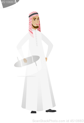 Image of Young muslim angry businessman screaming.