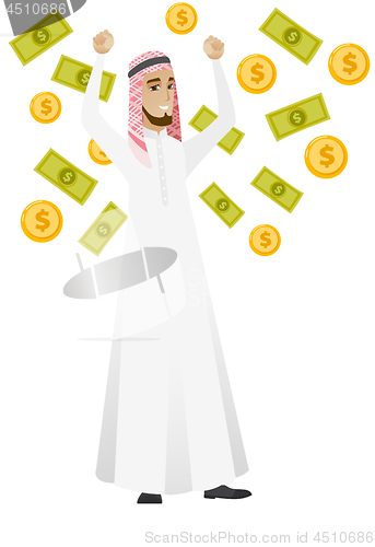 Image of Happy busiess woman under money rain.