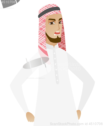 Image of Young muslim angry businessman screaming.