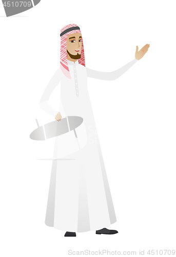 Image of Muslim businessman showing a direction.