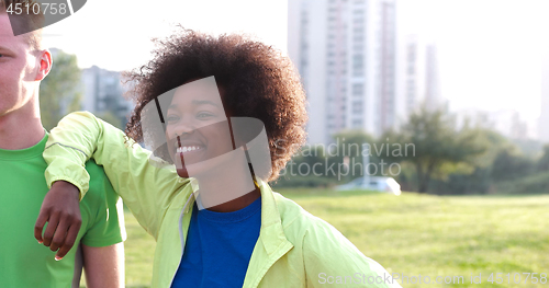 Image of Portrait of multiethnic group of young people on the jogging