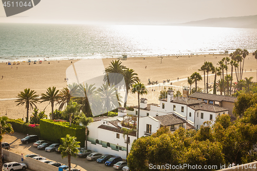 Image of Ocean view on beach of Santa Monica in sunset