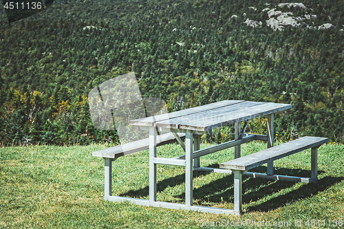 Image of Picnic table on a mountain slope