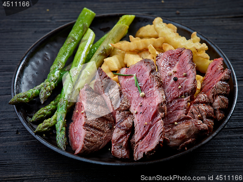 Image of plate of grilled beef fillet steak and vegetables