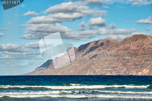 Image of Landscape with volcanic hills and atlantic ocean in Lanzarote 