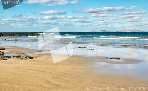 Image of Landscape with volcanic hills and atlantic ocean in Lanzarote 