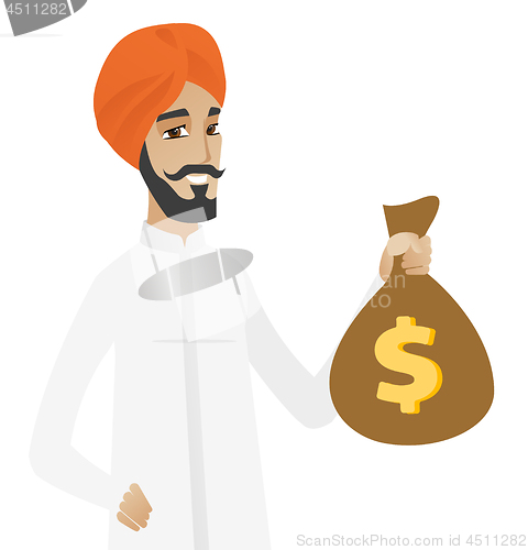 Image of Hindu businessman holding a money bag.