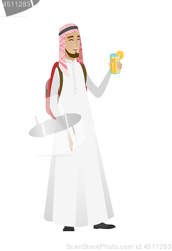 Image of Young muslim traveler man drinking cocktail.