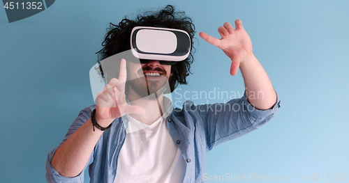 Image of man using VR headset glasses of virtual reality