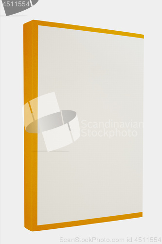 Image of White book with yellow spine isolated on white background.