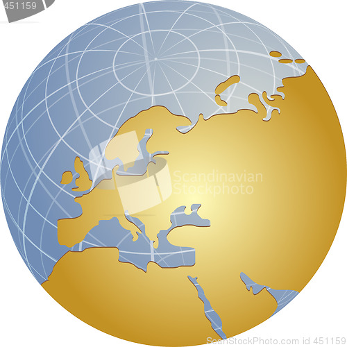 Image of Map of Eurpe on globe  illustration