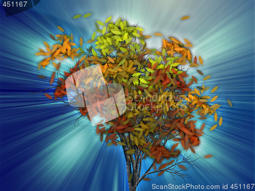 Image of Tree with falling leaves, illustration