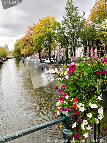 Image of Autumn view of Old Amsterdam canal