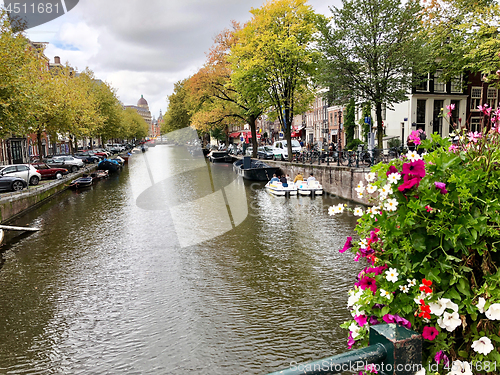 Image of Autumn view of Old Amsterdam canal