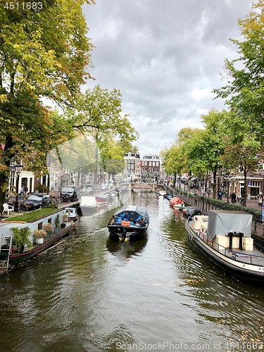 Image of Autumn view of Old Amsterdam canal