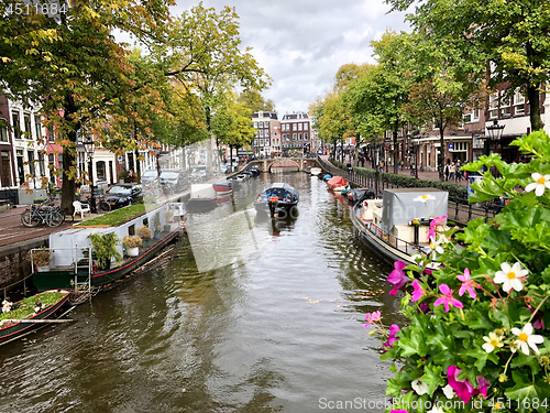 Image of Autumn view of Old Amsterdam canal