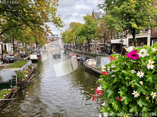 Image of Autumn view of Old Amsterdam canal