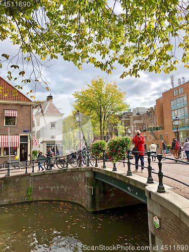 Image of Autumn view of Old Amsterdam canal