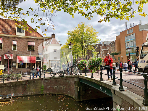 Image of Autumn view of Old Amsterdam canal